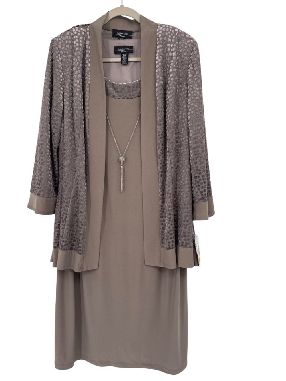 R&M Richards Woman Sleeveless Taupe Dress Textured Mesh Jacket size 16W New